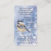 Carte mémoire mémorial Oiseau de chickadee (Dos)