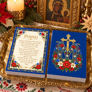 Carte Mémorare polonais Prière de Noël Monogramme marial