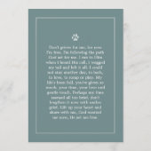 Carte Mémorial Chien 5x7 Turquoise Ne pas pleurer  (Dos)