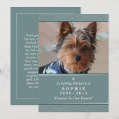 Carte Mémorial Chien 5x7 Turquoise Ne pas pleurer  (Devant / Derrière)