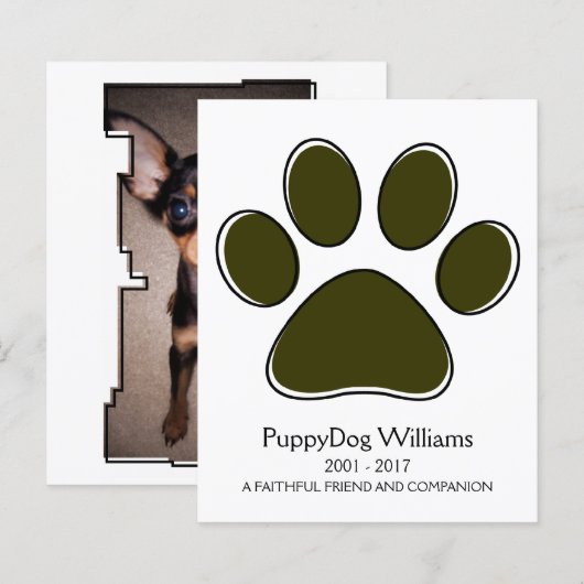 carte mémorial de perte de patte oddRex (Devant / Derrière)