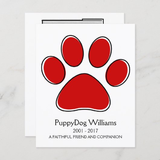 carte mémorial de perte de patte oddRex (Devant / Derrière)