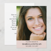 Carte Mémorial Funéraire | Rose pâle | Photo en souvenir (Devant / Derrière)