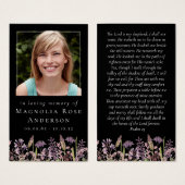 Carte mémorial noire | Lavande Fleur sauvage (Devant & derrière)