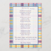 Carte Mémorial Plaid violet et vert avec photo (Dos)