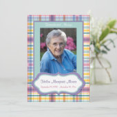 Carte Mémorial Plaid violet et vert avec photo (Debout devant)