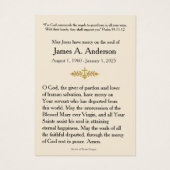 Carte mémorielle funéraire catholique de la Vierge (Dos)