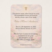 Carte mémorielle funéraire catholique pour bébé - (Dos)