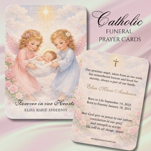 Carte mémorielle funéraire catholique pour bébé -