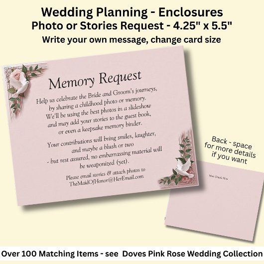 Carte Memory Request Enclosure - Pink Roses & Doves