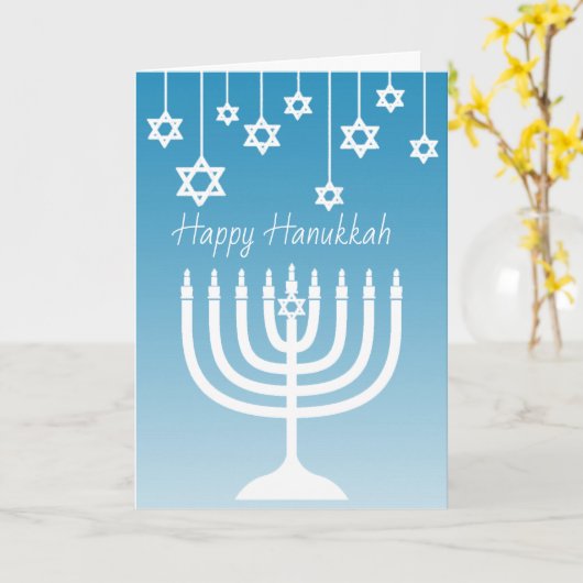 Carte Menorah bleu et blanc Hanukkah heureux (Fleur jaune)