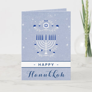 Carte Menorah bleue Étoile de David Joyeuse Hanouka Élég