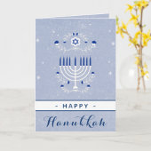 Carte Menorah Bleue Étoile de David Joyeux Hanoukka Élég (Fleur jaune)