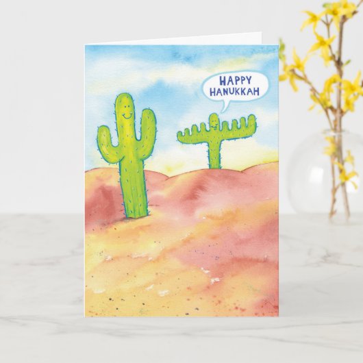Carte Menorah Cactus Hanoukka (Fleur jaune)