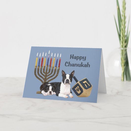 Carte Menorah Dreidel1 de Boston Terrier Chanukah (Devant)