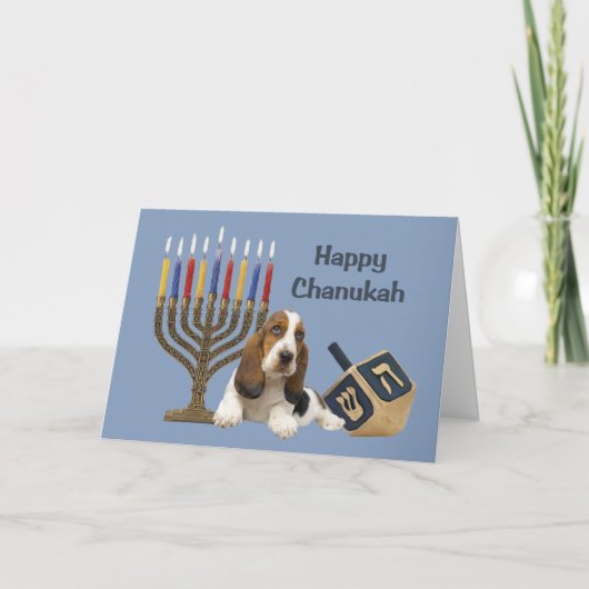 Carte Menorah Dreidel de Basset Hound Chanukah (Devant)