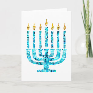 Carte Ménorah mosaïque Lumières bleues de Hanoukka Foi j
