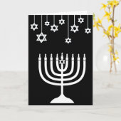 Carte Menorah noir et blanc Joyeux Hanukkah (Fleur jaune)