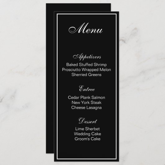 Carte Menu (Devant / Derrière)