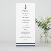 Carte menu Ancre nautique et dîner Mariage rayé (Debout devant)