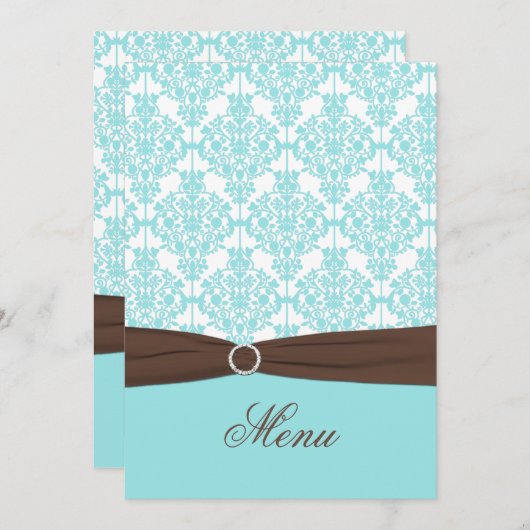 Carte menu Aqua Blue, Brown, blanc Damas (Devant / Derrière)