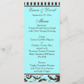Carte menu Aqua, Brown, blanc rayé Damask (Dos)