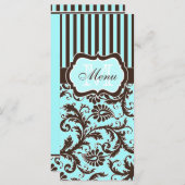 Carte menu Aqua, Brown, blanc rayé Damask (Devant / Derrière)