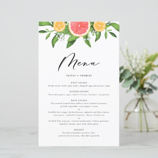 Carte menu Aquarelle Pamplemousse et Oranges Citru (Debout devant)
