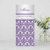 Carte menu Argent et Pourpre Damask (Debout devant)