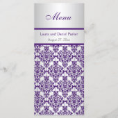 Carte menu Argent et Pourpre Damask (Devant)