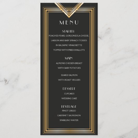 Carte menu Art déco années 20 | Gatsby parti inspi (Devant)