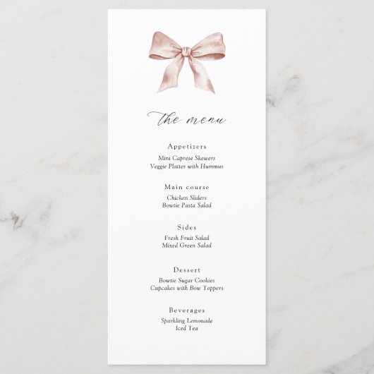 Carte menu baby shower avec arc rose poussiéreux (Devant)