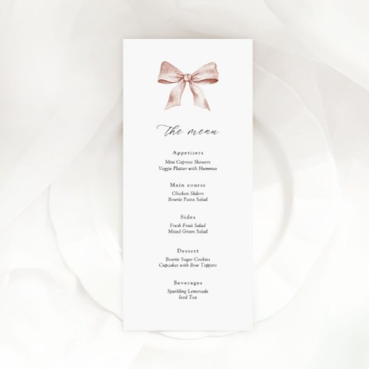 Carte menu baby shower avec arc rose poussiéreux