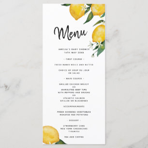 Carte menu Baby shower citron
