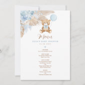 Carte menu Baby shower de l'ours en peluche bleu B (Devant)