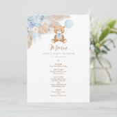 Carte menu Baby shower de l'ours en peluche bleu B (Debout devant)