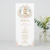Carte menu Baby shower lapin de lapin rose Floral (Debout devant)