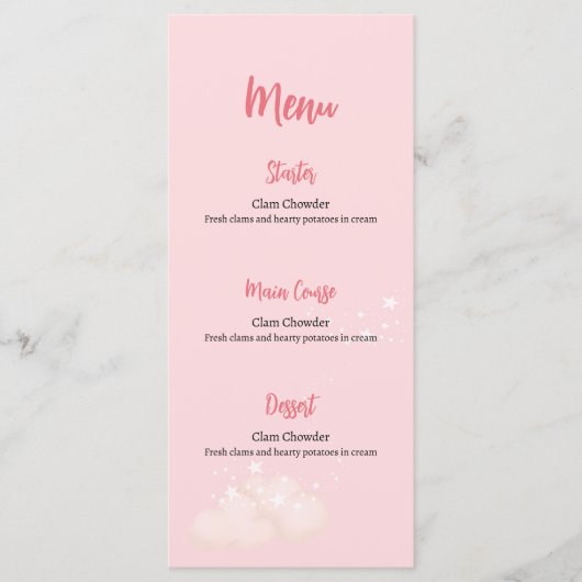 Carte Menu Baby shower Ours En Teddy Rose (Devant)