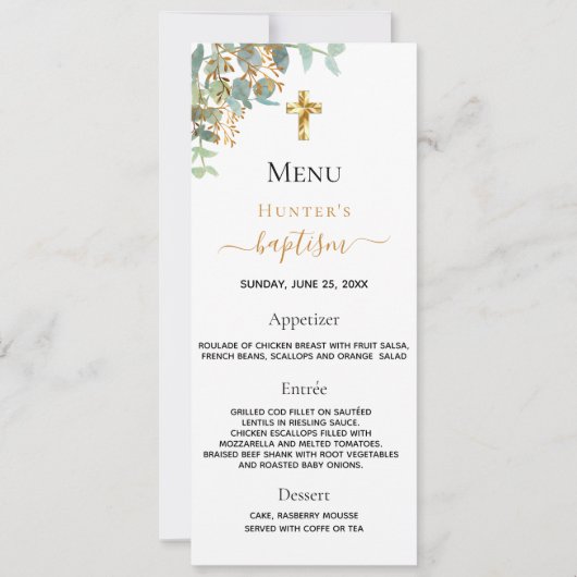 Carte menu Baptism eucalyptus vert (Devant)