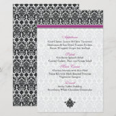 Carte menu Berry Purple, Black, White Damask (Devant / Derrière)