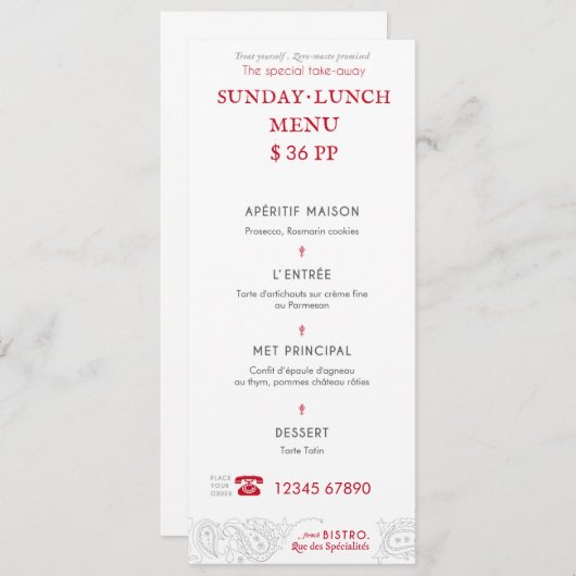 Carte menu Bistro (Devant / Derrière)