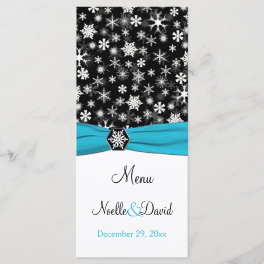 Carte Menu Black, White, Aqua Snowflakes (Devant)