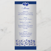 Carte Menu Bleu, Gris Argent Floral, Coeurs (Dos)