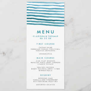 Carte menu Bleu Watercolor Stries
