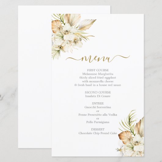 Carte menu Boho Desert (Devant / Derrière)