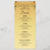 Carte Menu Boissons - Jeu de Mariages de fleurs d' (Devant)