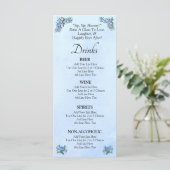 Carte Menu Boissons - Set Mariage Peony Bleu (Debout devant)