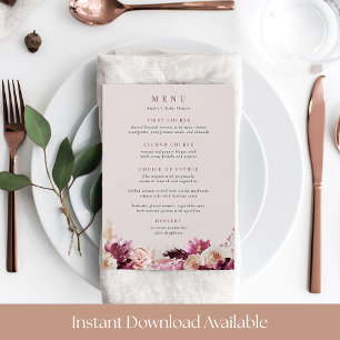 Carte menu Bordure florale Blush & Burgundy