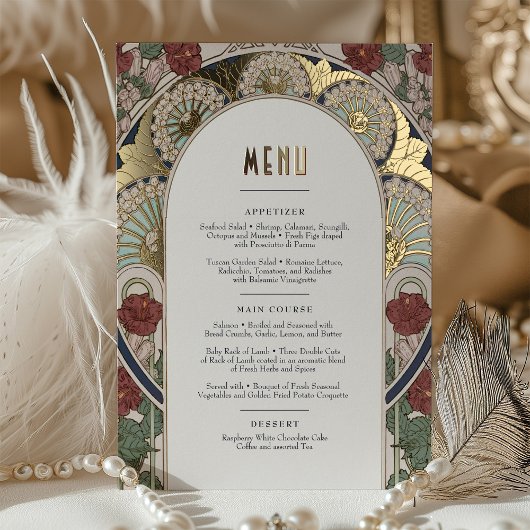 Carte Menu Burgundy Gold Art Nouveau Mucha