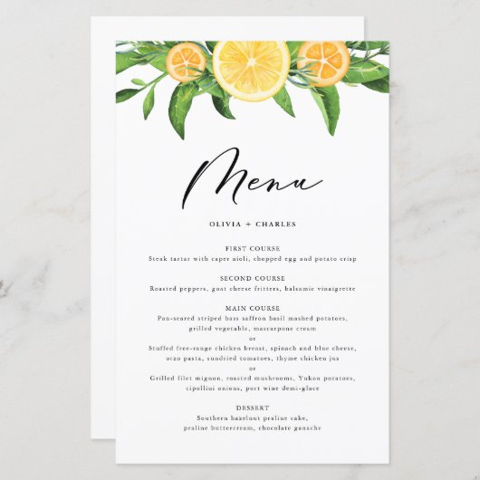 Carte menu Citrus d'aquarelles et d'oranges (Devant / Derrière)